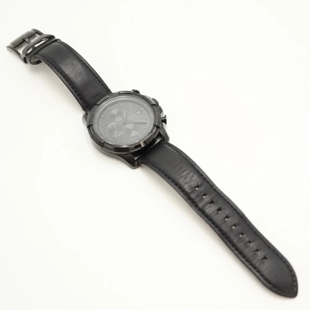 Fossil Dean Men's All Black Chronograph 45mm Watch Leather FS5133 w New Battery